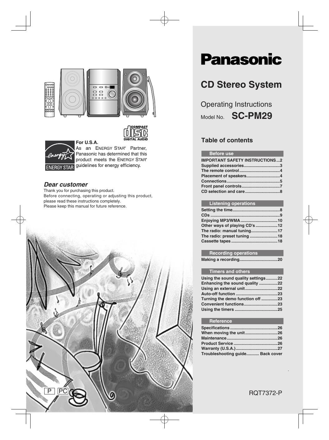 panasonic sc pm 29 owners manual