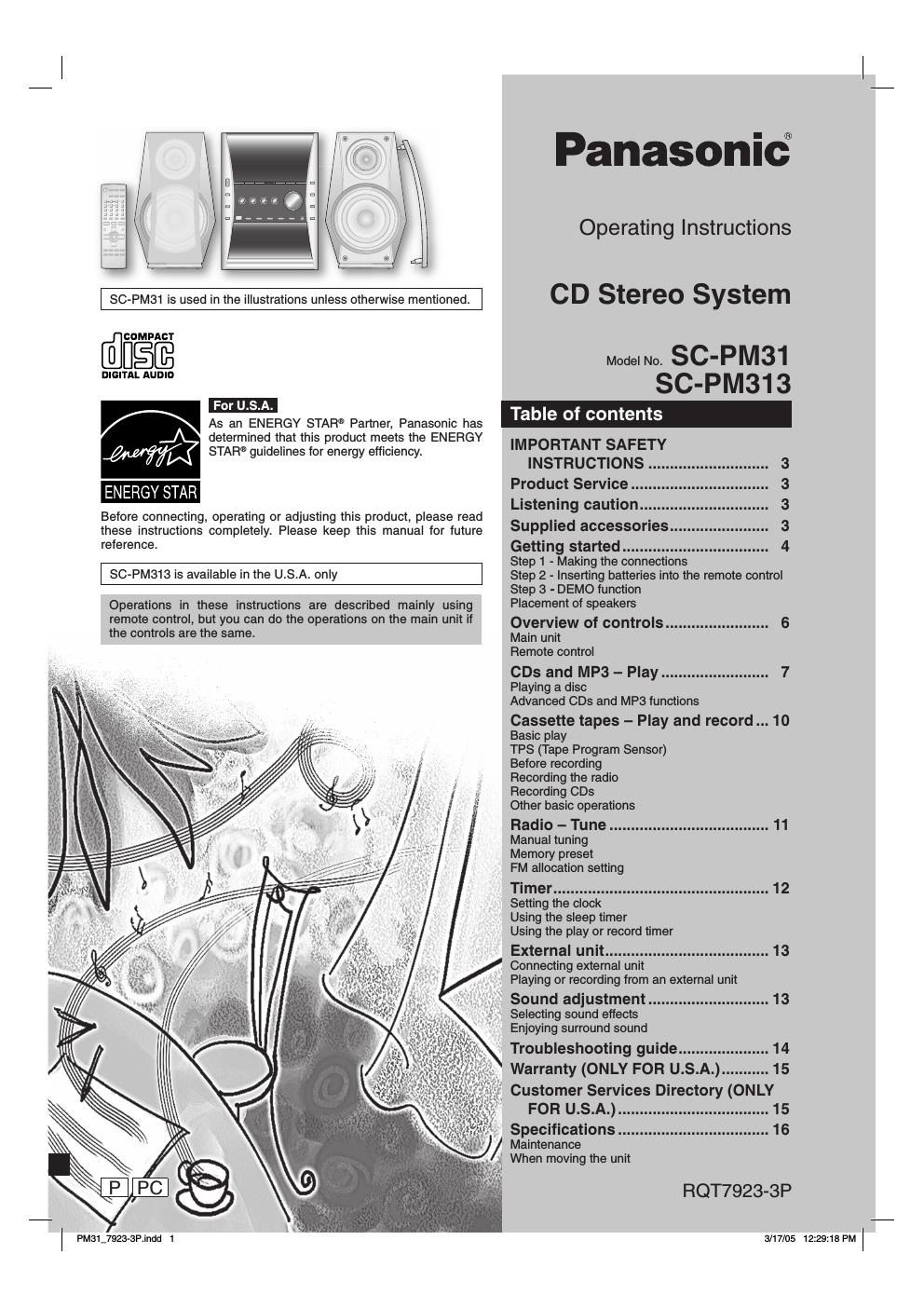 panasonic sc pm 31 owners manual