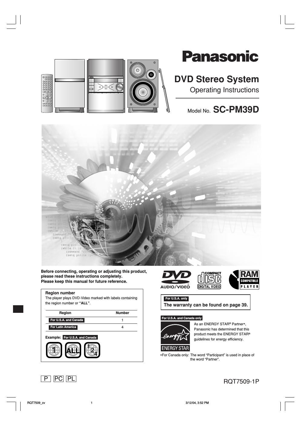 panasonic sc pm 39 d owners manual