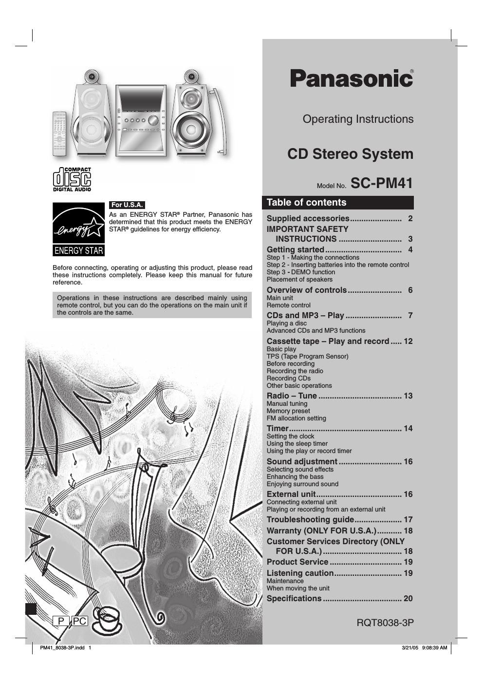 panasonic sc pm 41 owners manual