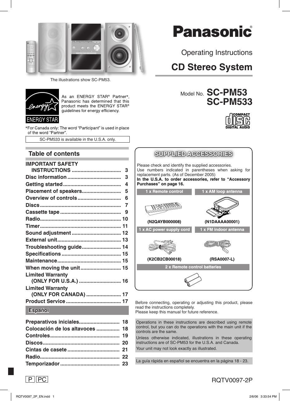 panasonic sc pm 53 owners manual