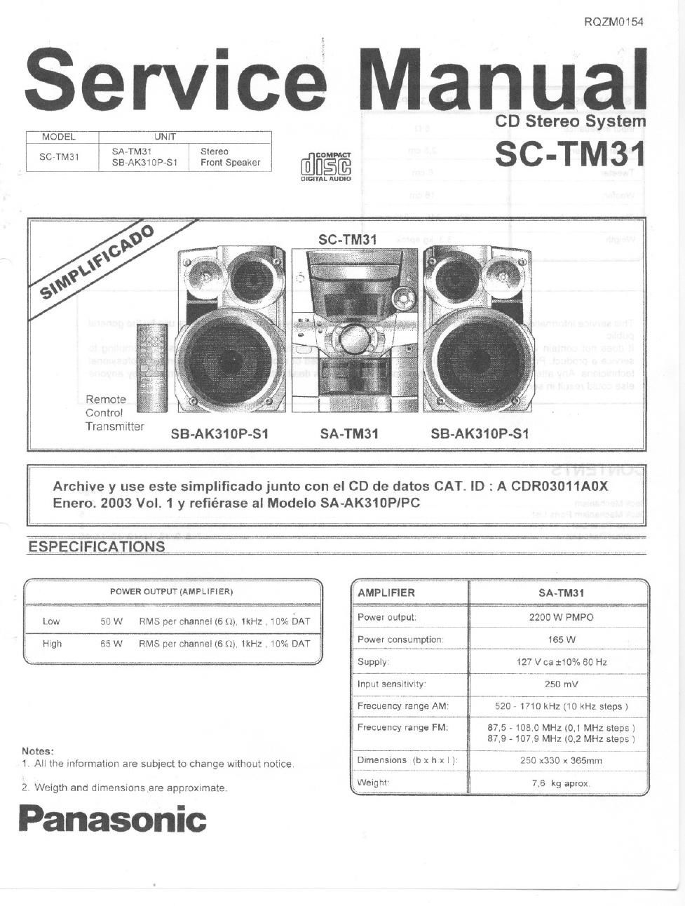 panasonic sc tm 31 service manual