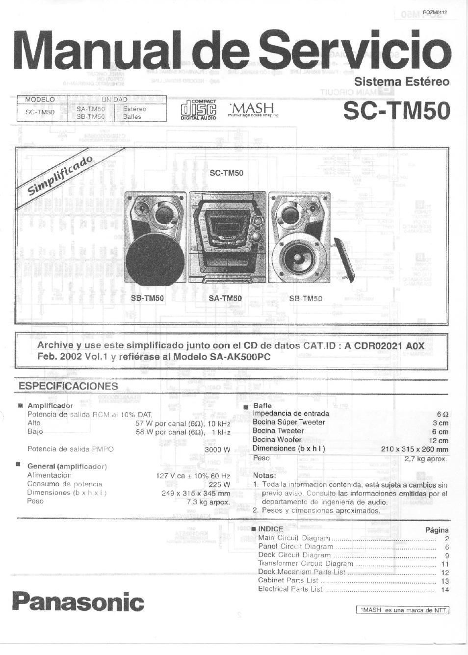 panasonic sc tm 50 service manual