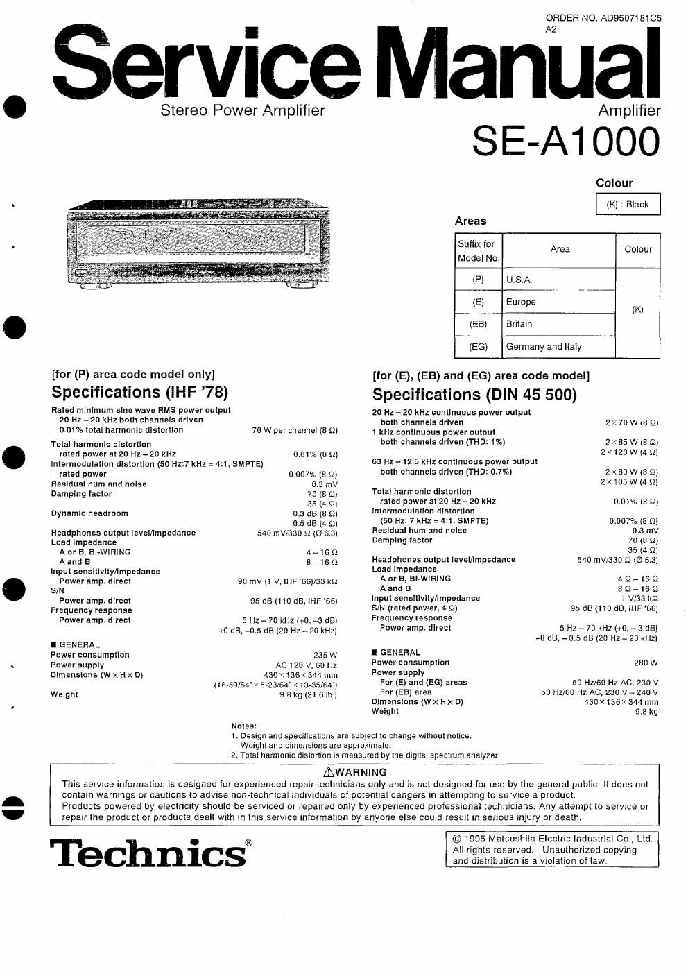 panasonic se a 1000 service manual