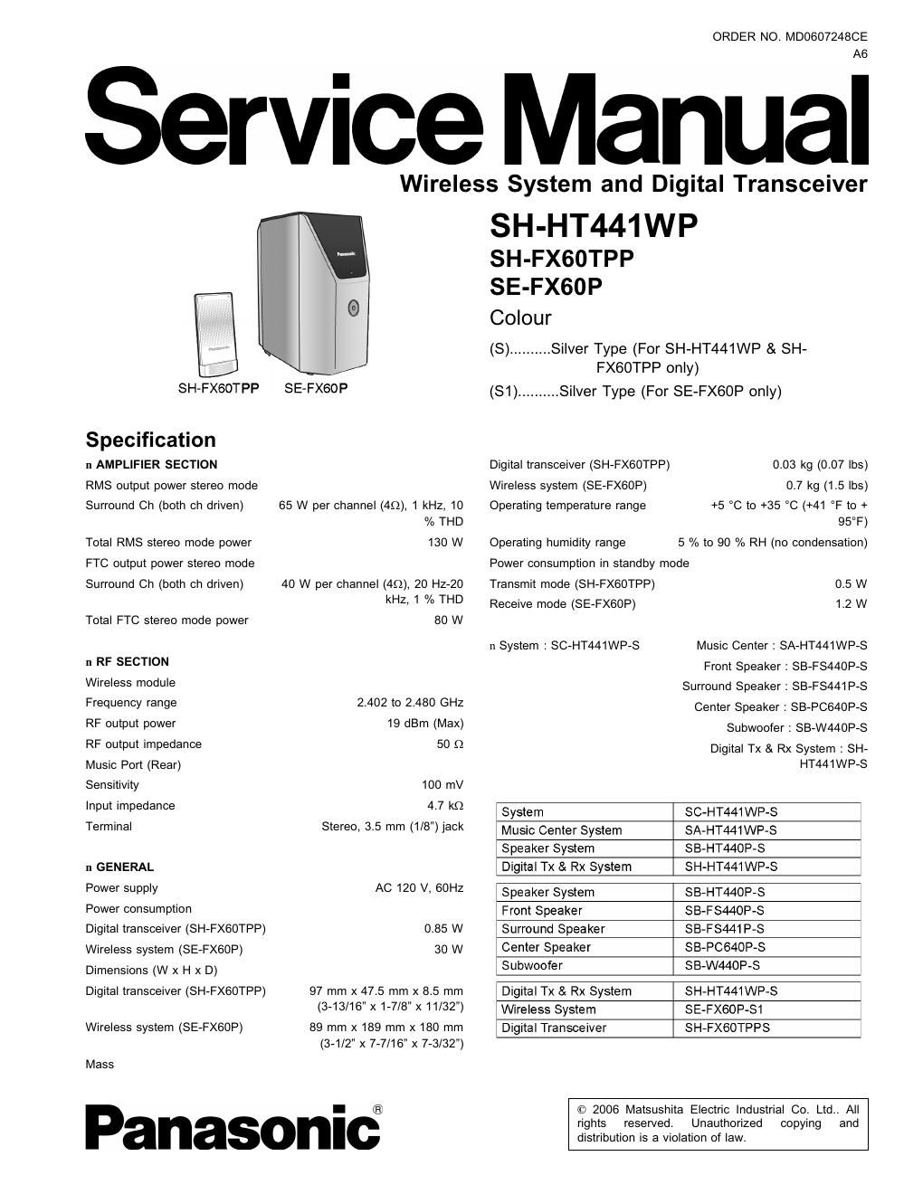 panasonic se fx 60 p service manual