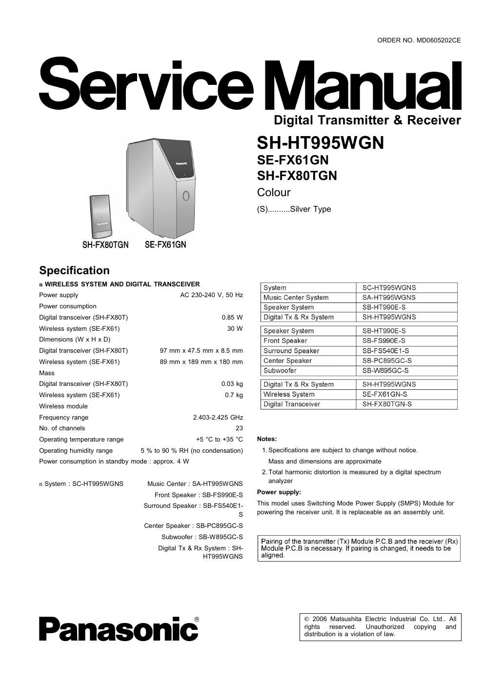 panasonic se fx 61 gn service manual