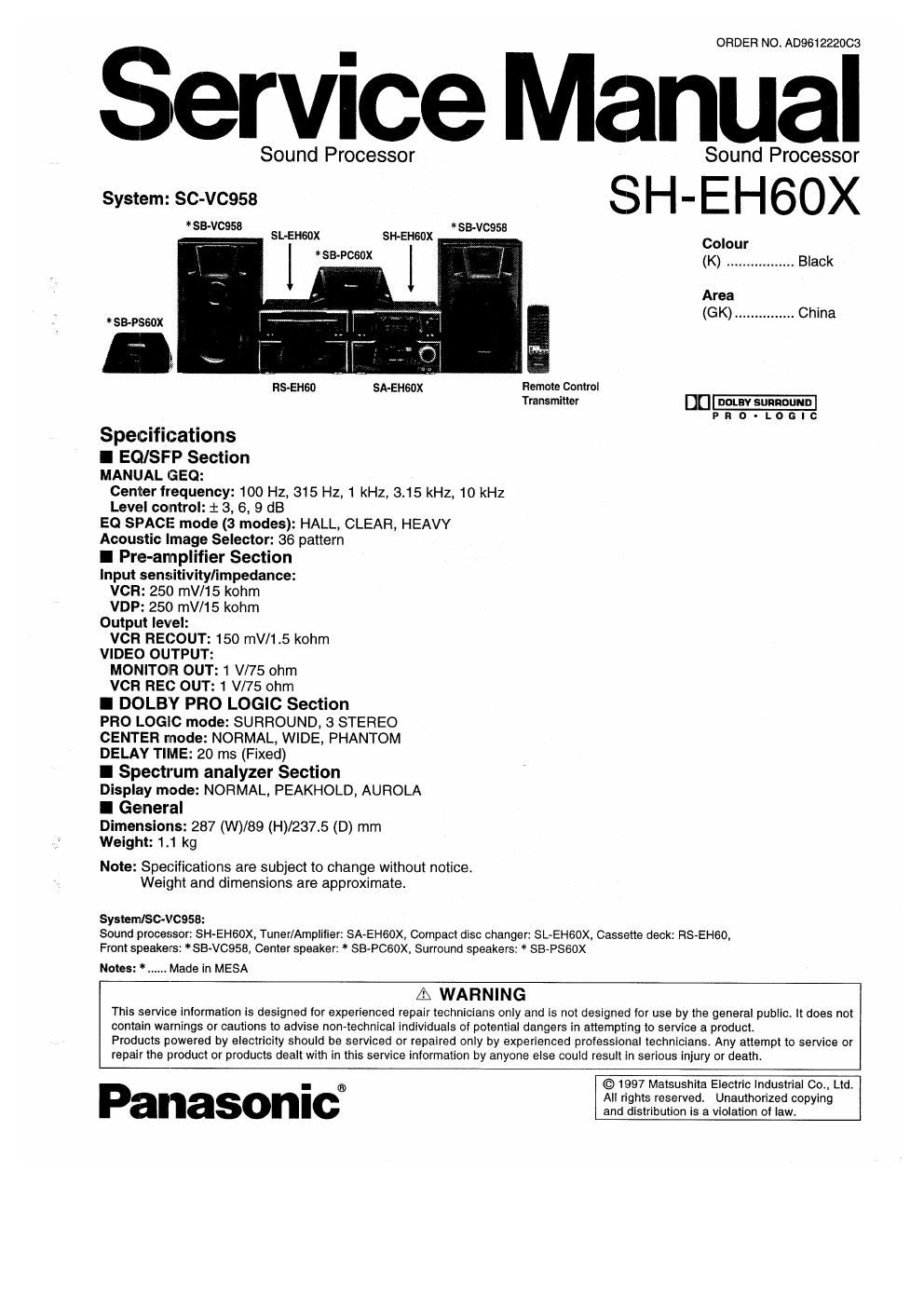 panasonic sh eh 60 x service manual