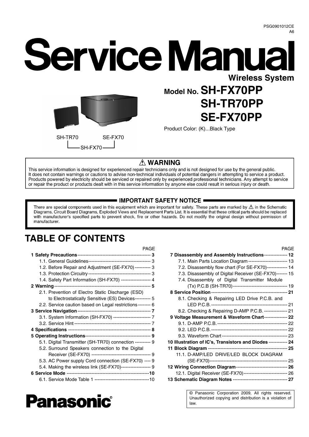 panasonic sh fx 70 pp service manual