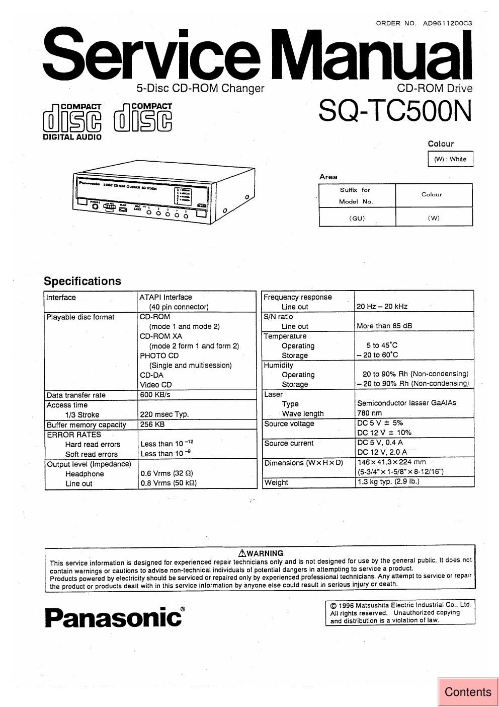panasonic sq tc 500 n service manual