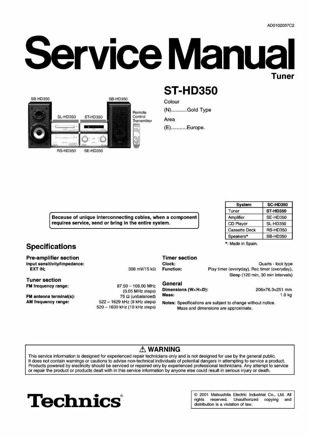 panasonic st hd 350 service manual