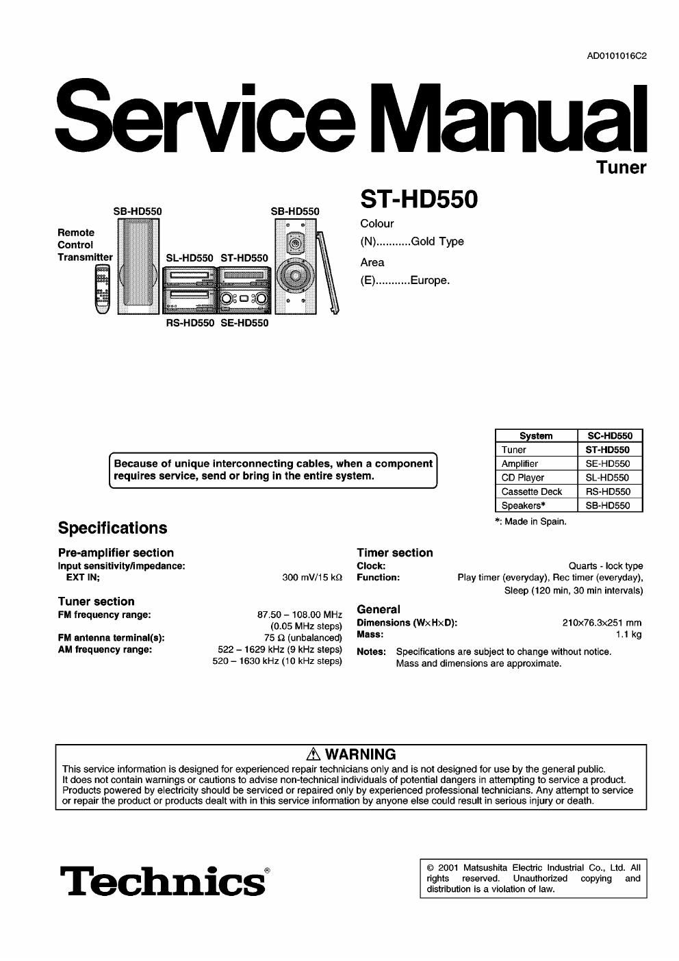panasonic st hd 550 service manual