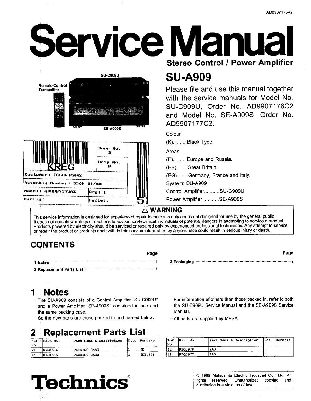 panasonic su a 909 service manual