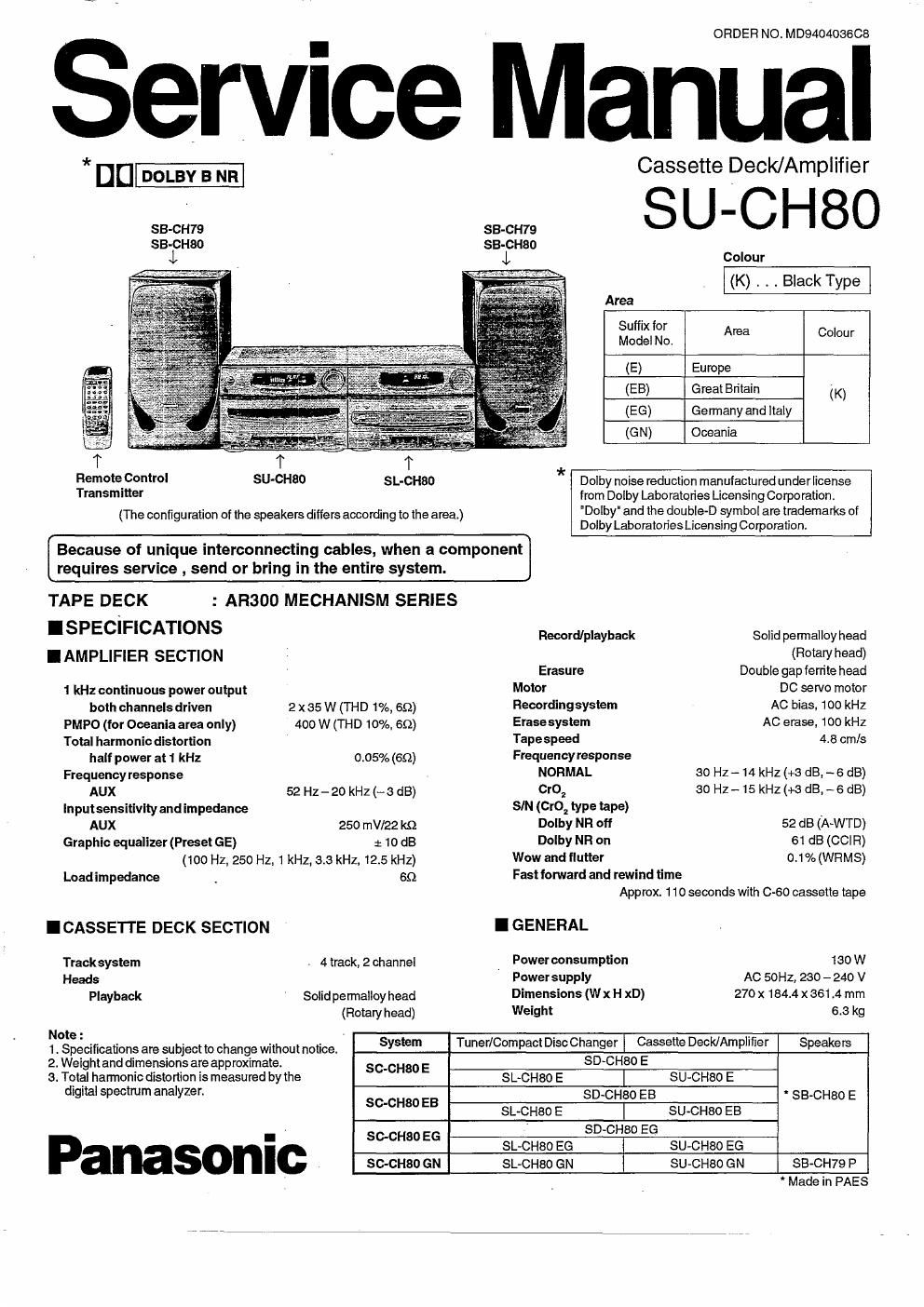 panasonic su ch 80 service manual