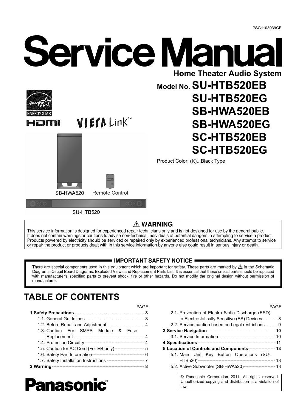 panasonic su htb520e service manual