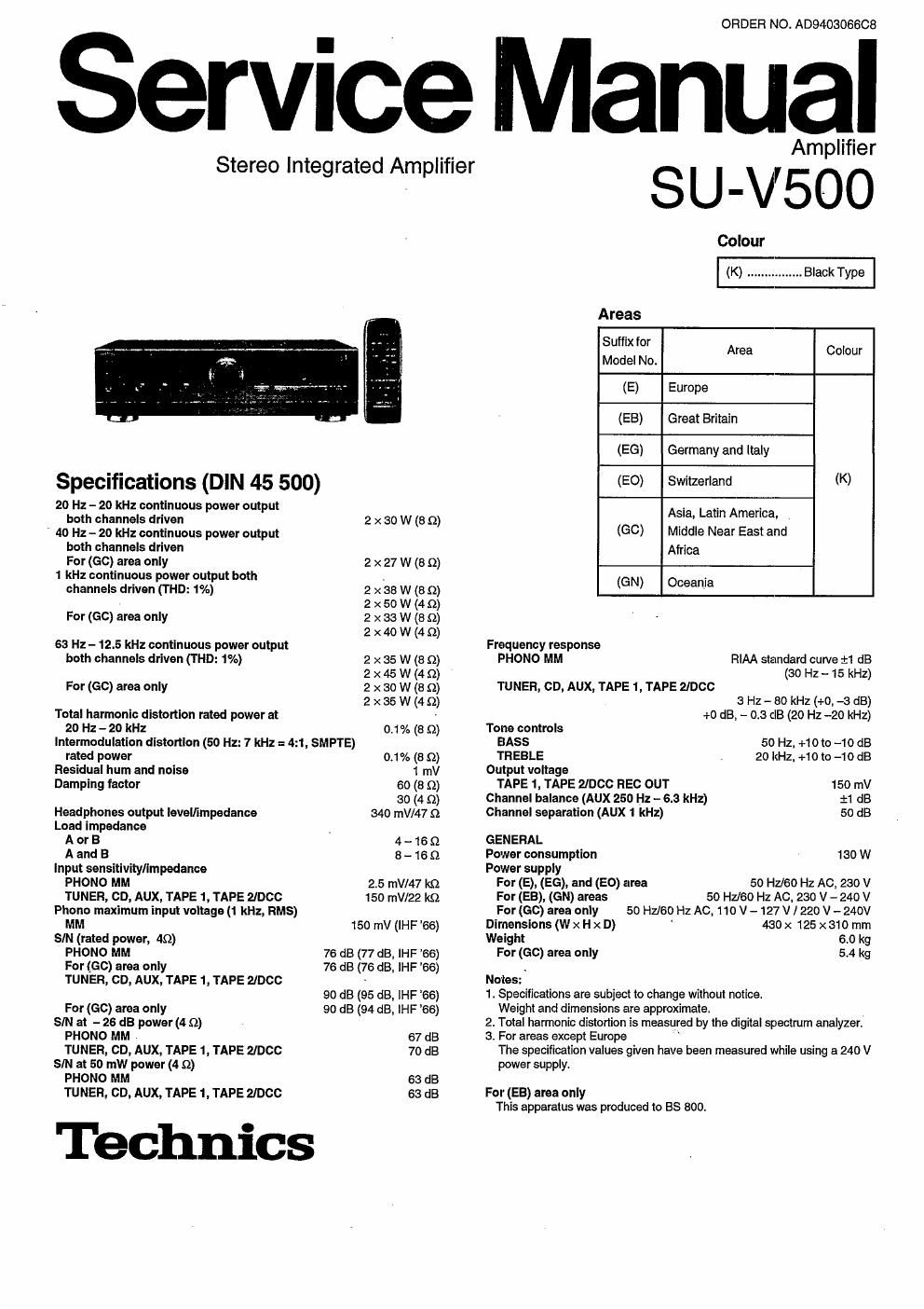 panasonic su v 500 service manual