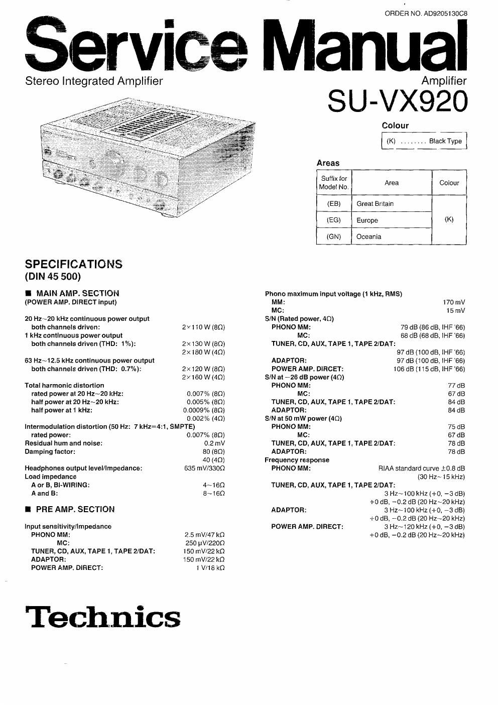 panasonic su vx 920 service manual