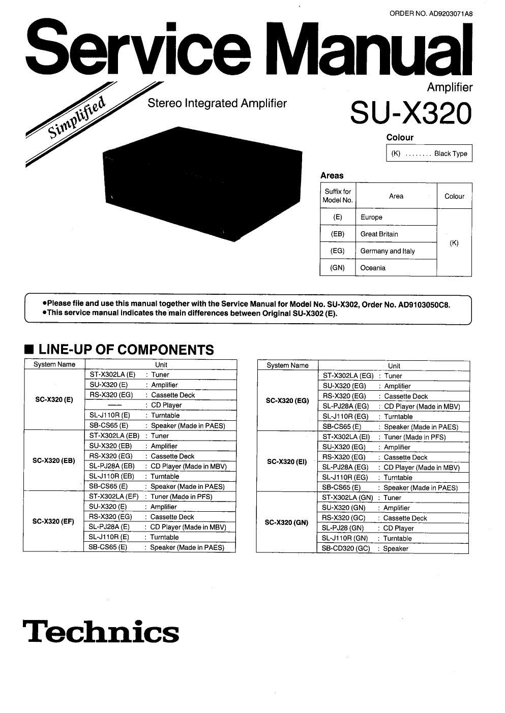 panasonic su x 320 service manual