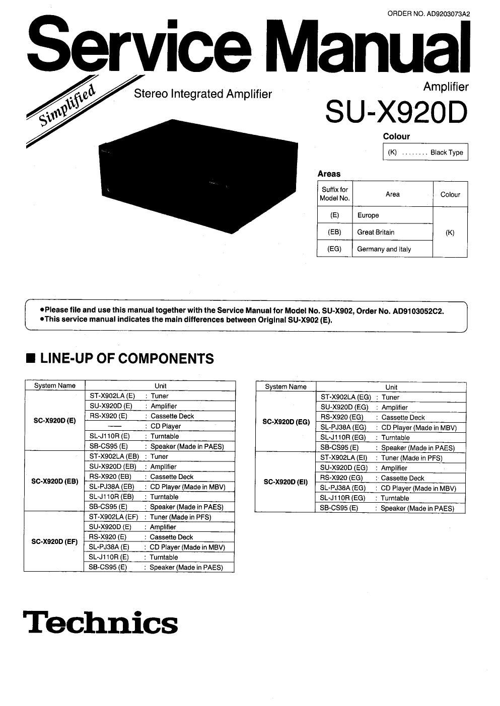 panasonic su x 920 d service manual