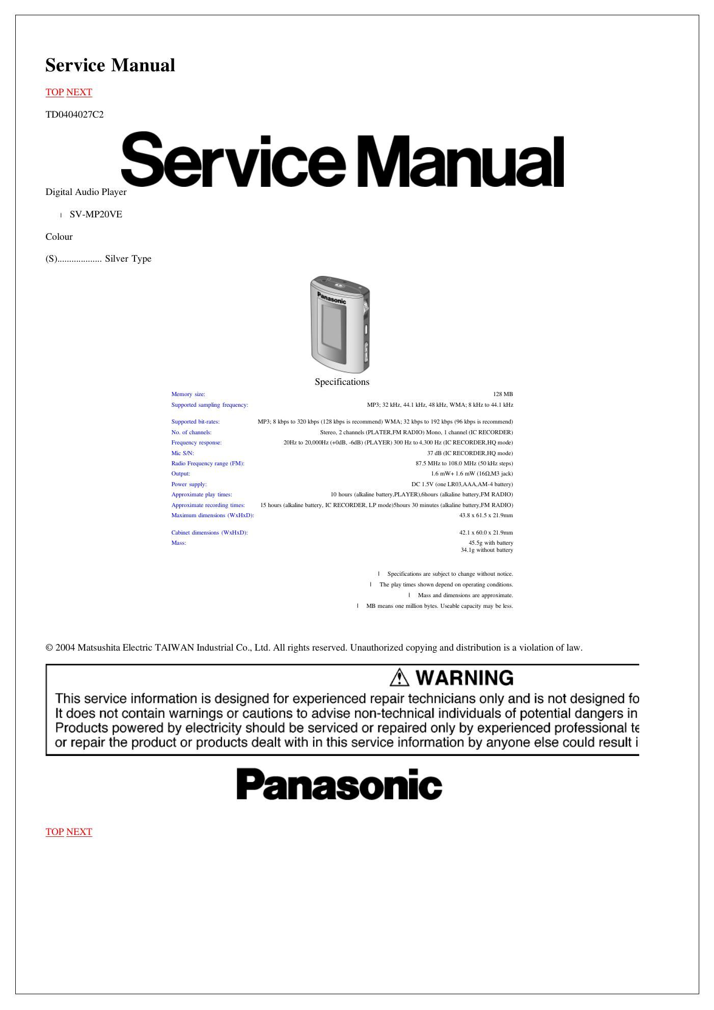 panasonic sv mp 20 schematic