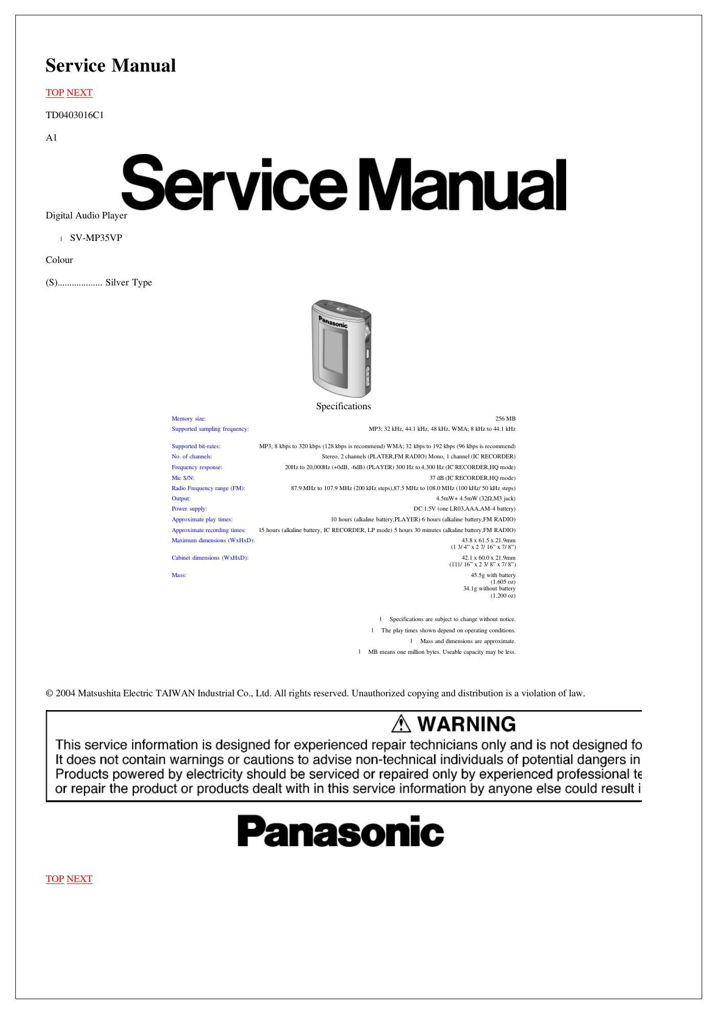 panasonic sv mp 35 schematic