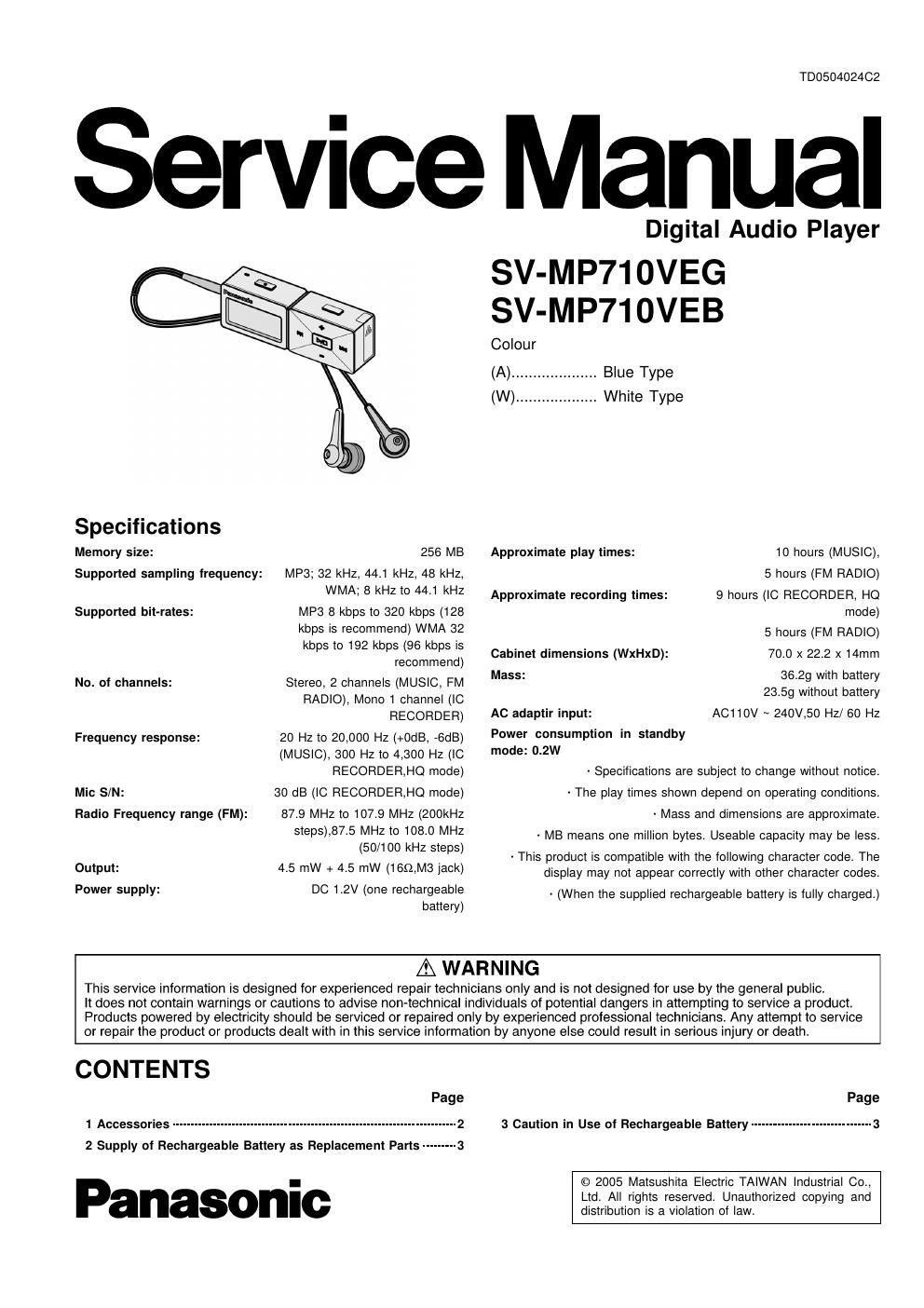 panasonic sv mp 710 veb service manual