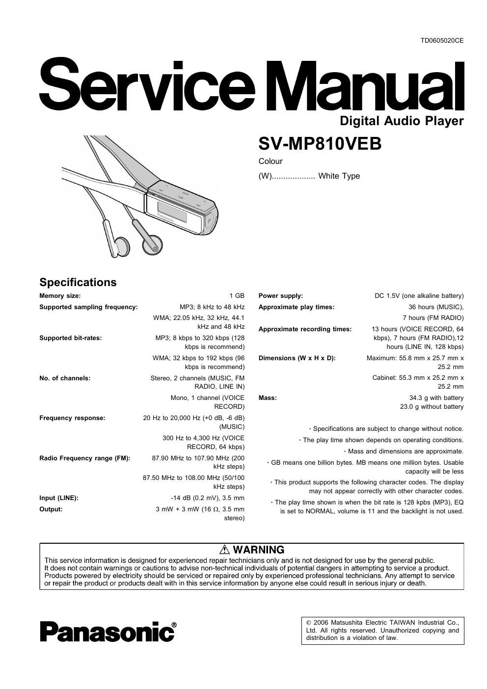 panasonic sv mp 810 veb service manual