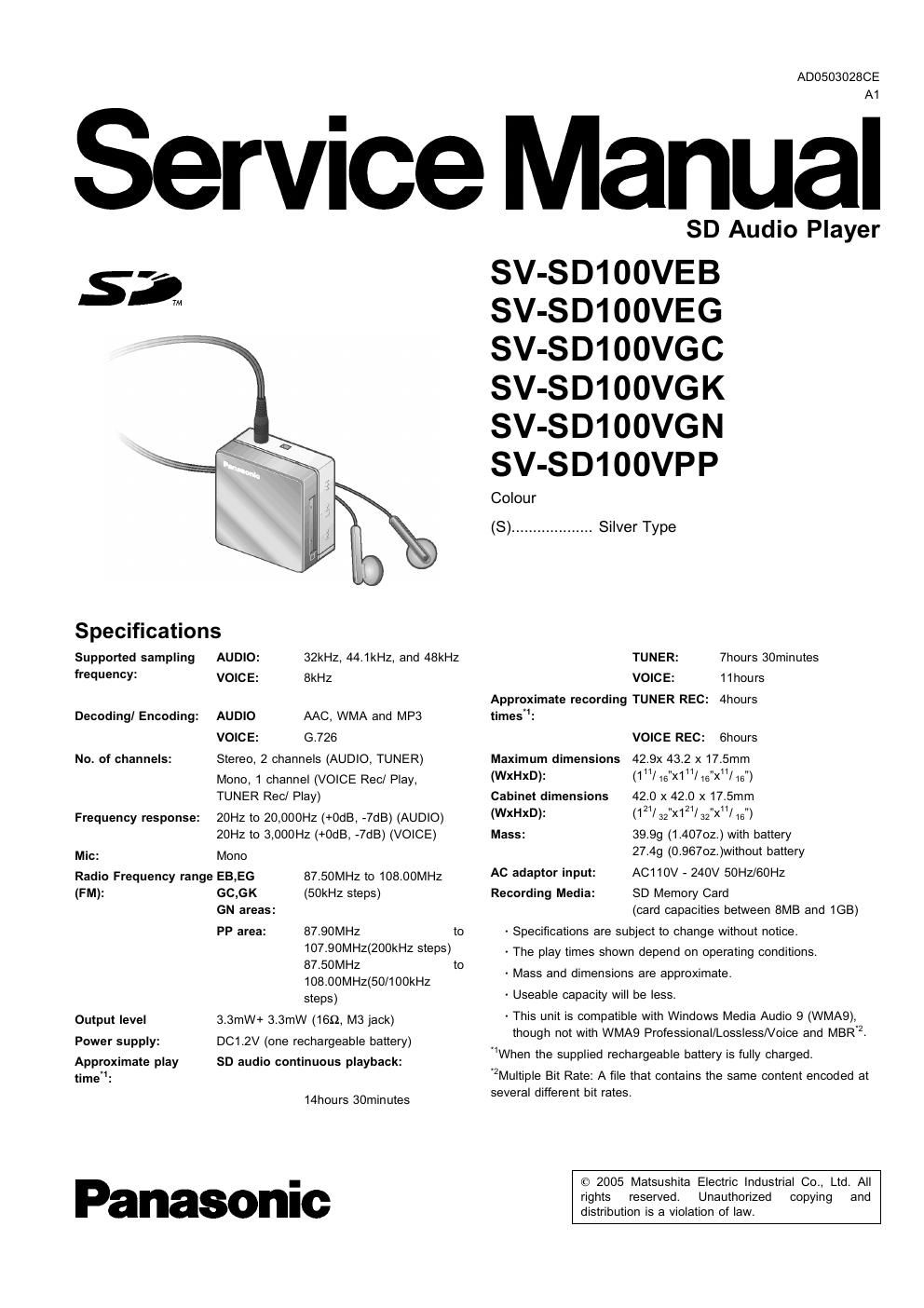 panasonic sv sd 100 veb service manual