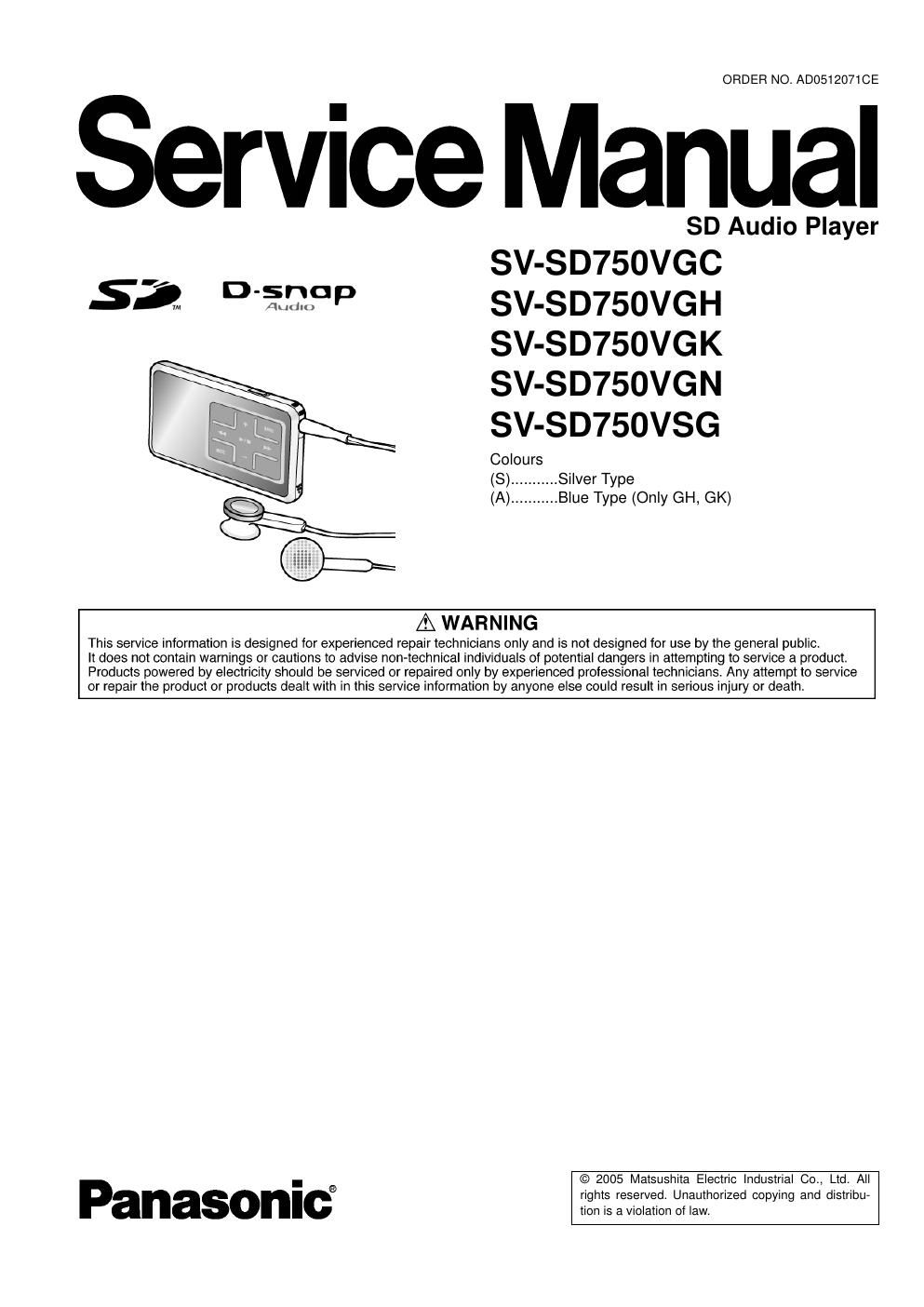 panasonic sv sd 750 vgc service manual