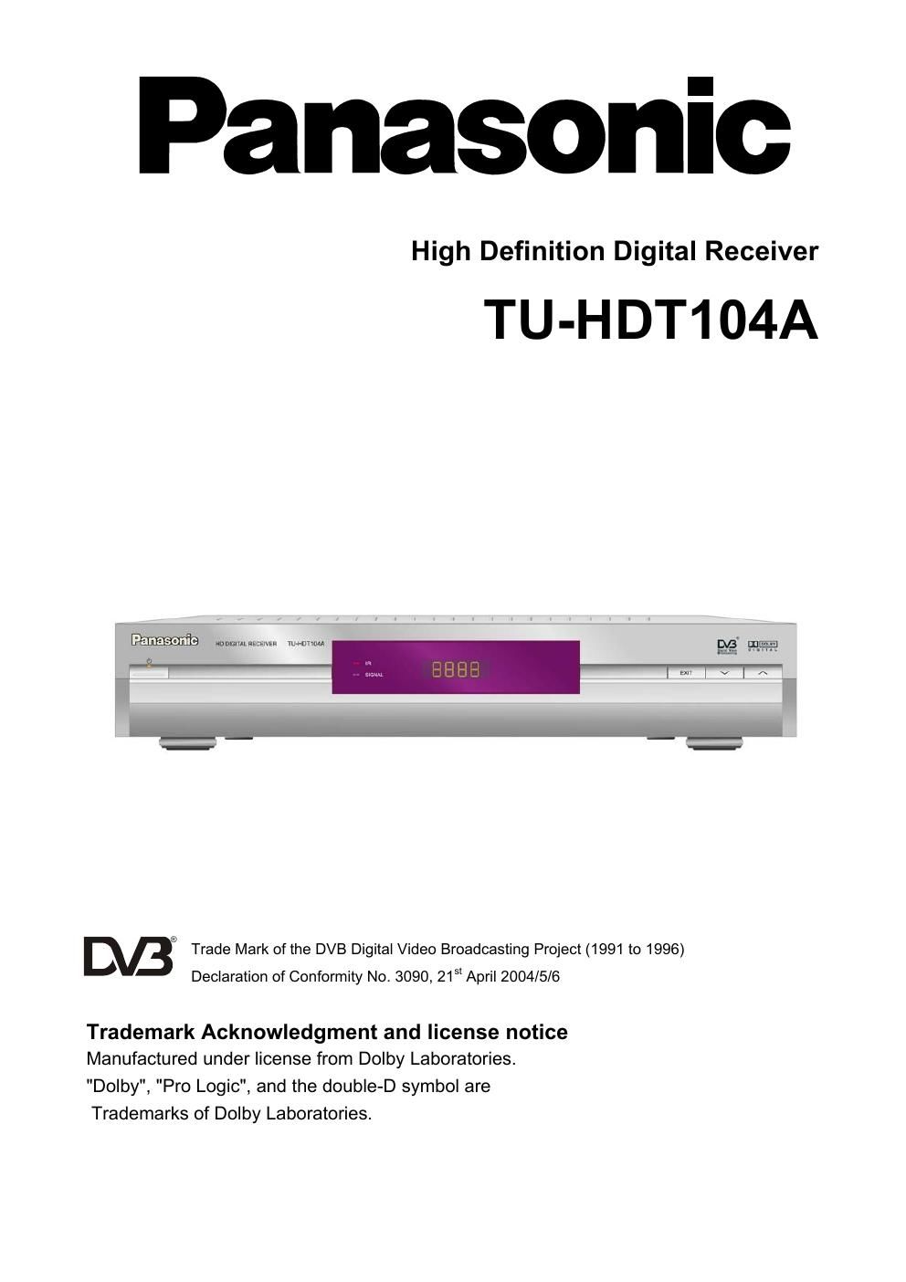 panasonic tu hdt 104 a service manual