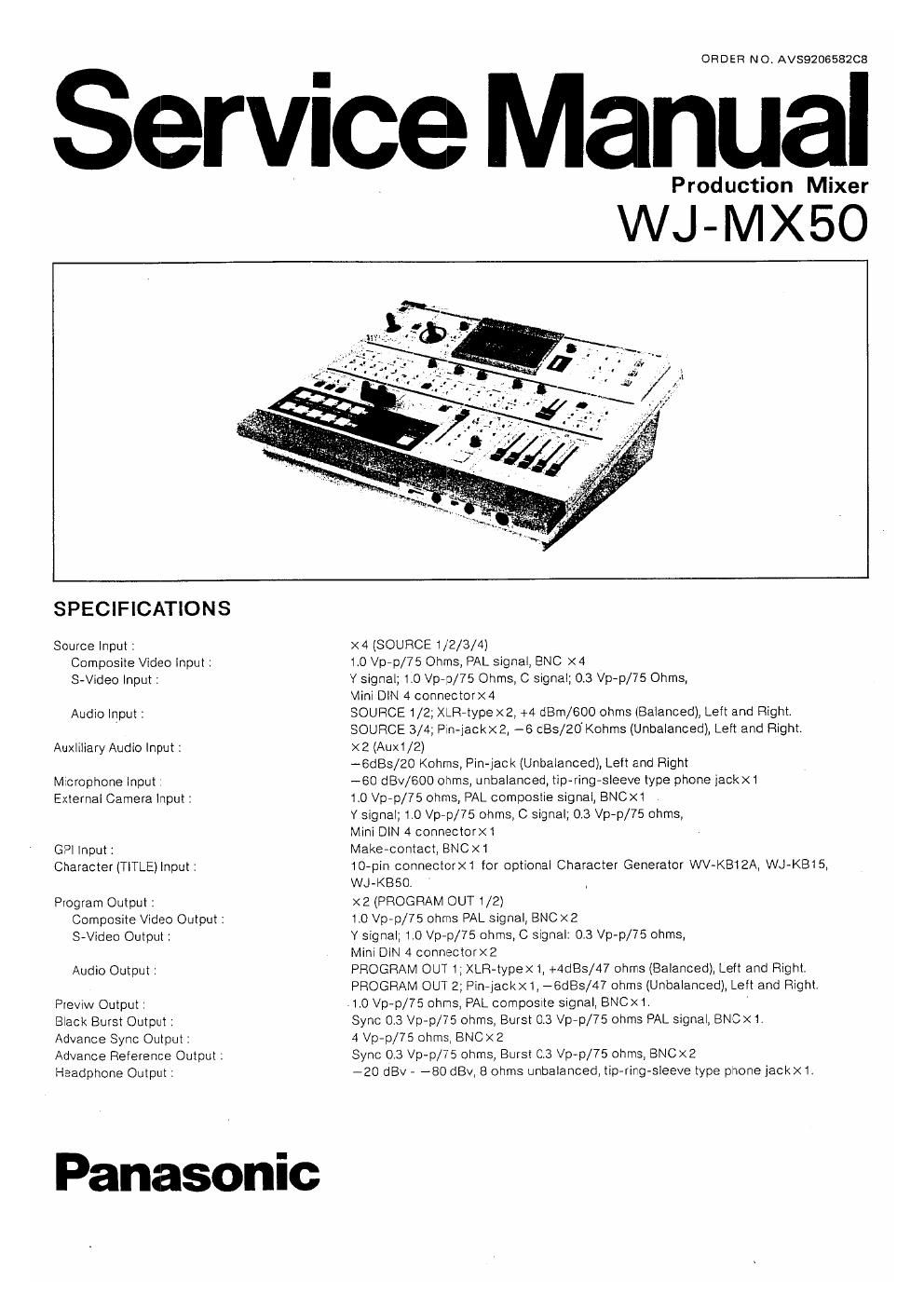 panasonic wj mx 50 service manual