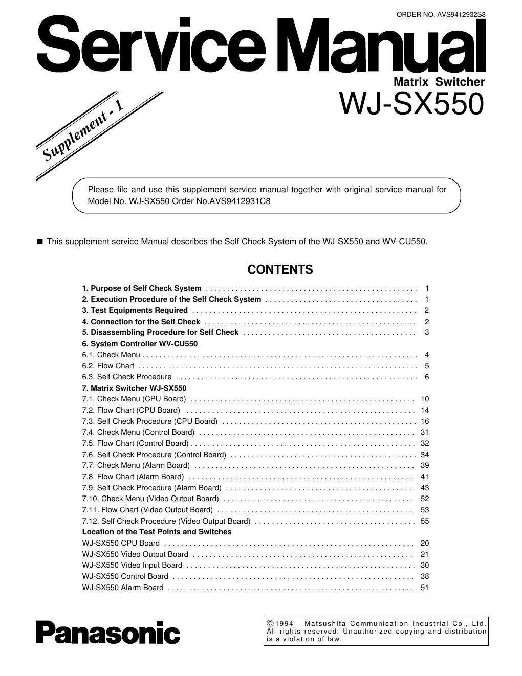 panasonic wj sx 550 service manual