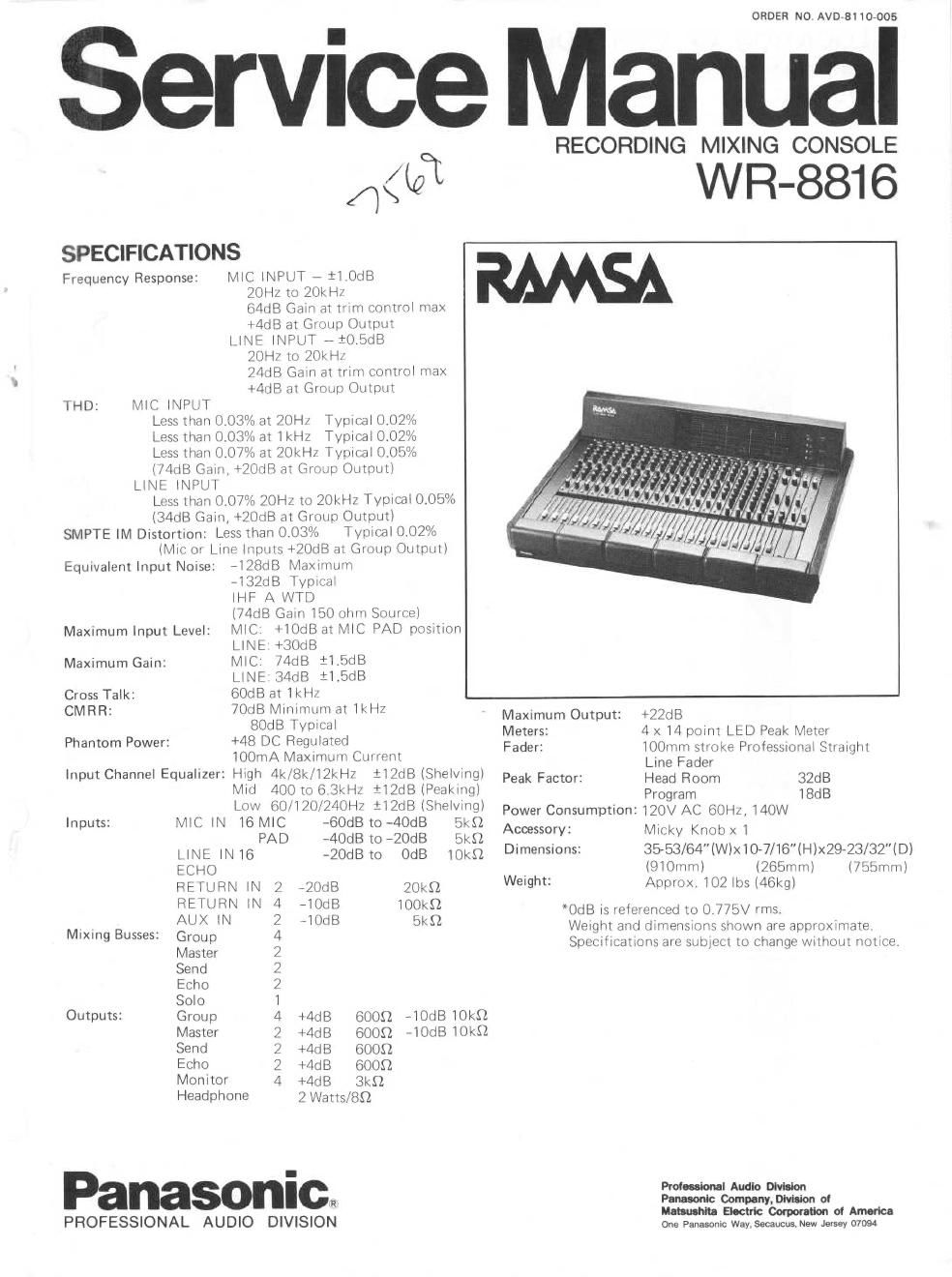 panasonic wr 8816 ramsa service manual