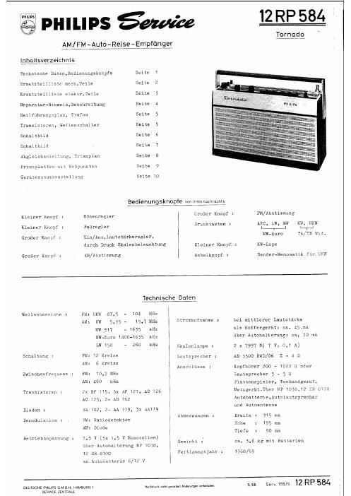 philips 12 rp 584 service manual