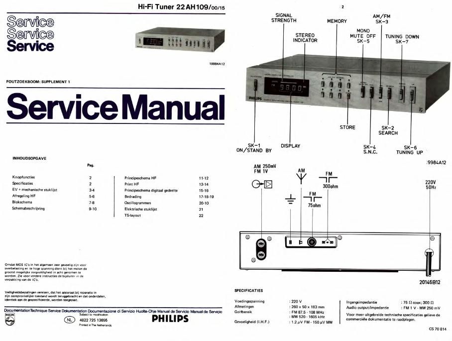 philips 22 ah 109 service manual