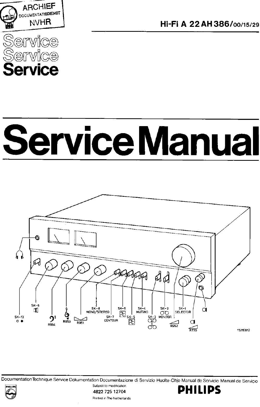 philips 22 ah 386 service manual