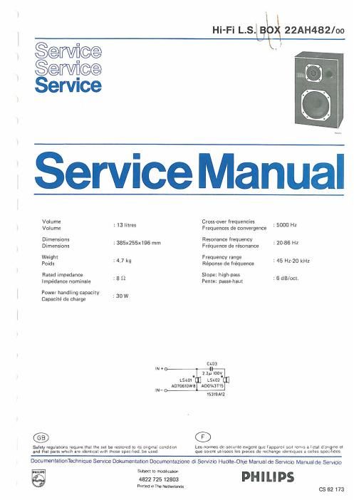 philips 22 ah 482 service manual