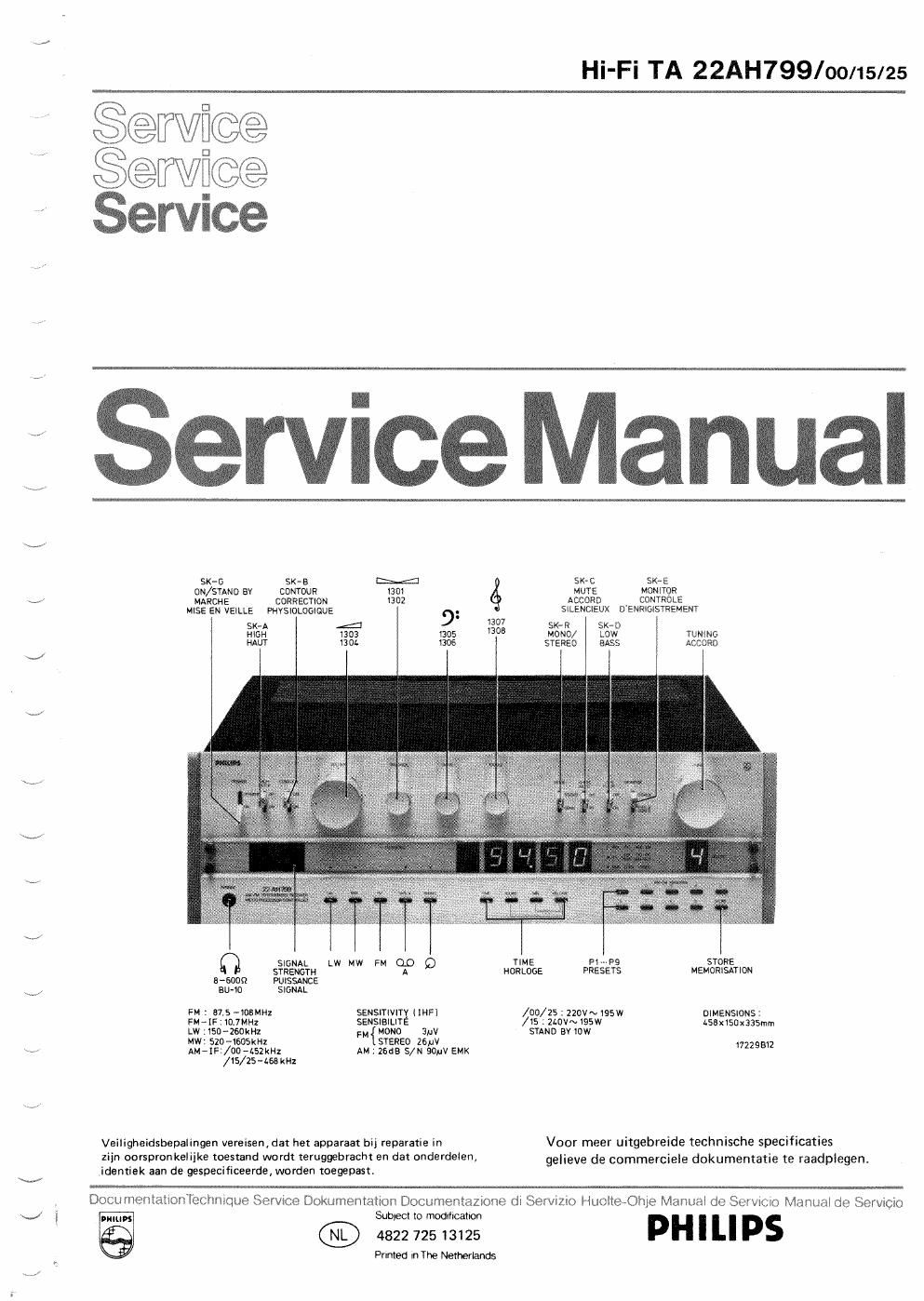 philips 22 ah 799 int service manual
