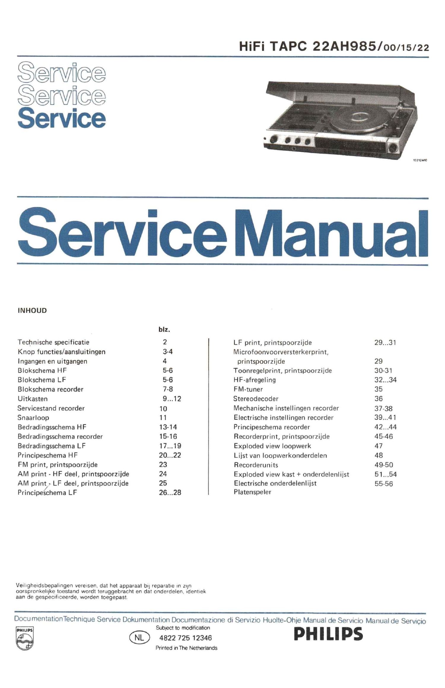 philips 22 ah 985 service manual