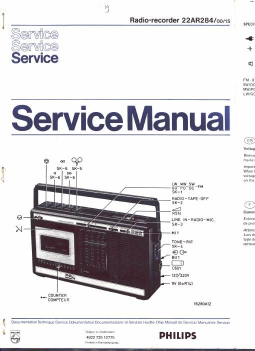 philips 22 ar 284 service manual