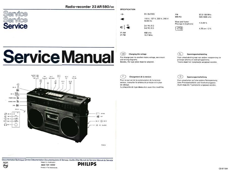 philips 22 ar 580 service manual