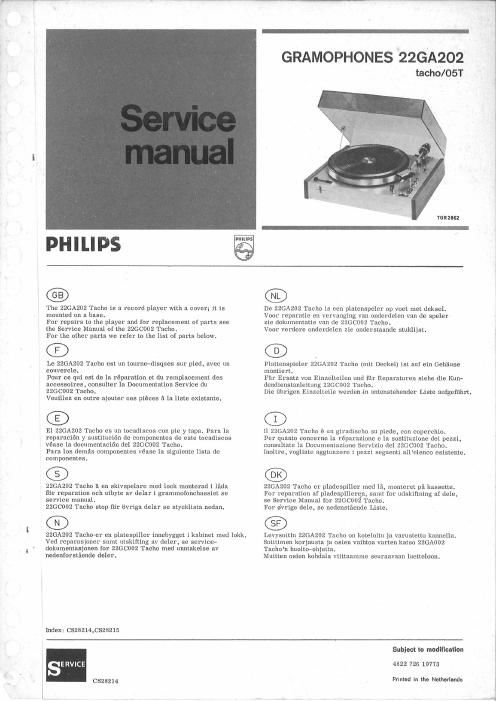 philips 22 ga 202 turntable service manual