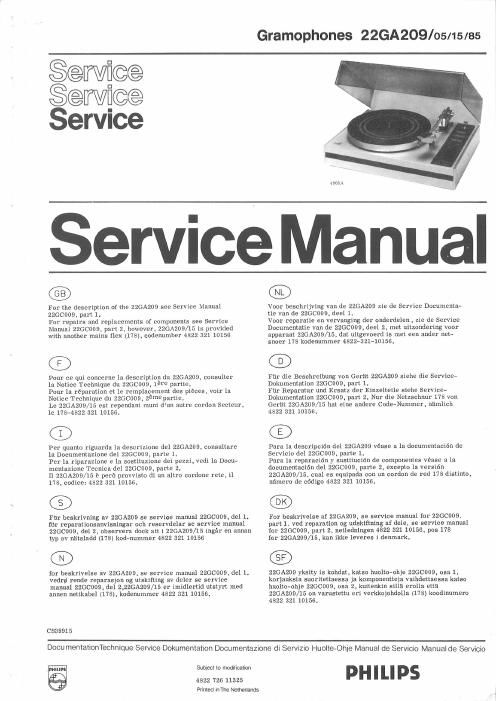 philips 22 ga 209 turntable service manual