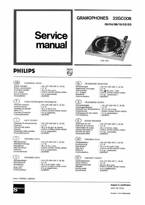 philips 22 gc 008 service manual