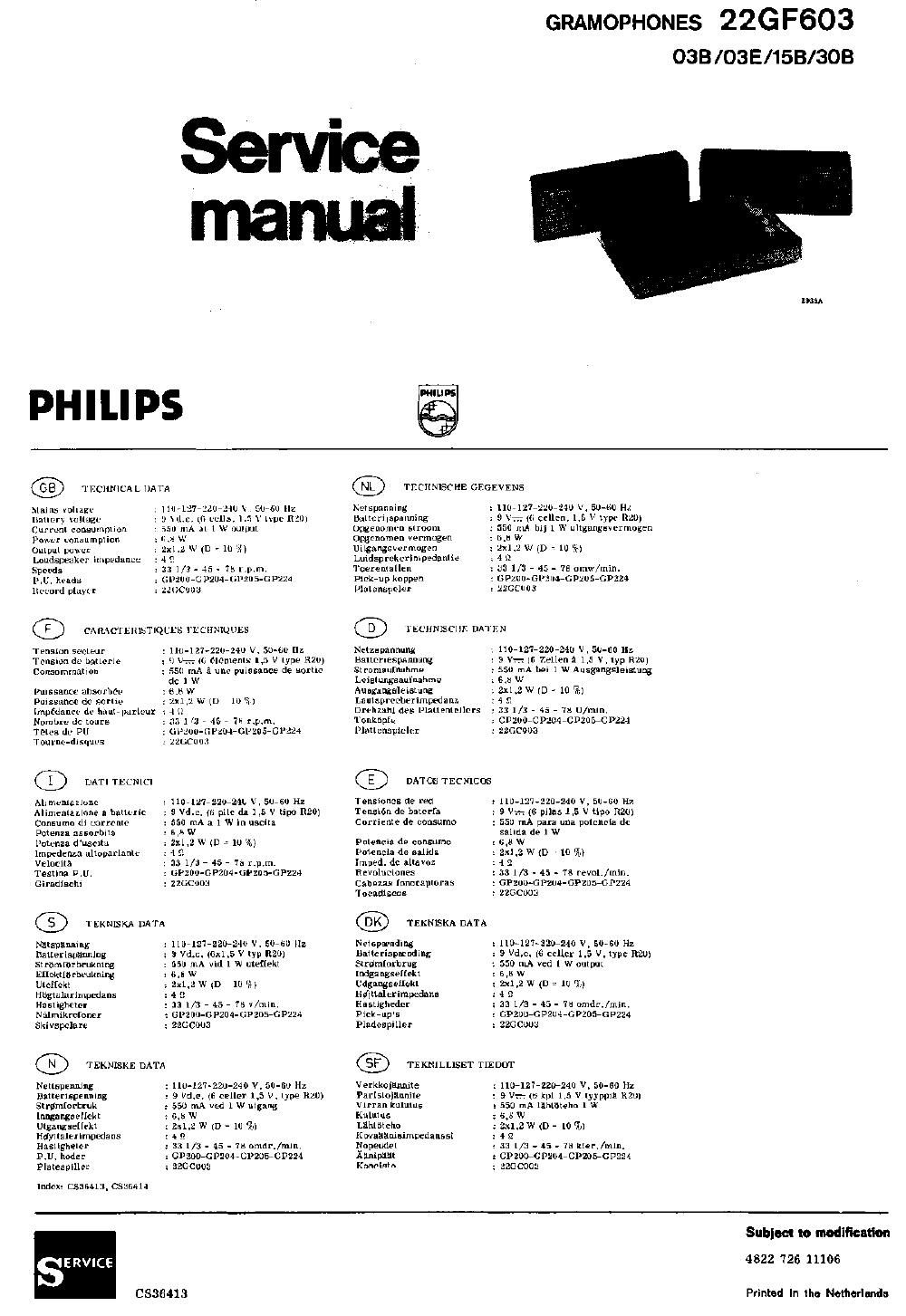 philips 22 gf 603 service manual