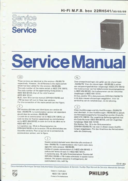 philips 22 rh 541 service manual