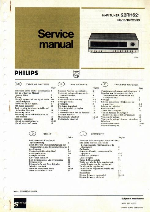 philips 22 rh 621 service manual