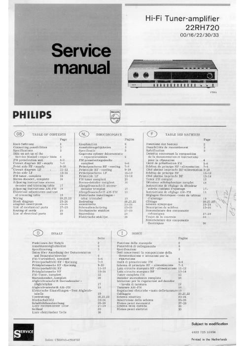 philips 22 rh 720 service manual