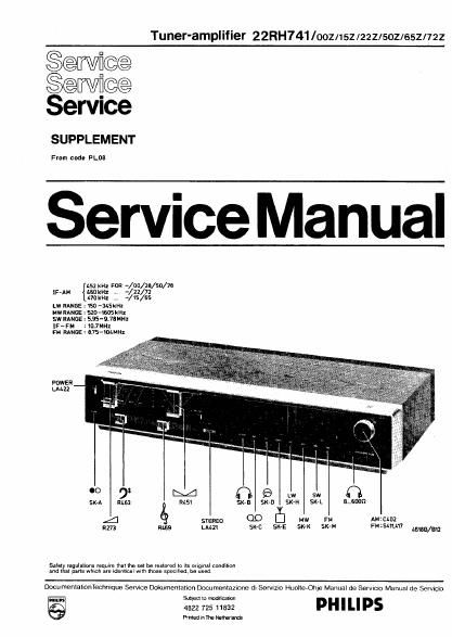 philips 22 rh 741 service manual