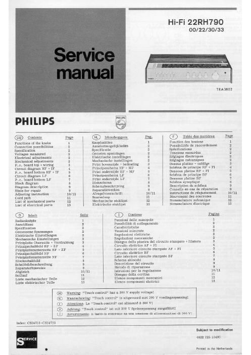philips 22 rh 790 service manual