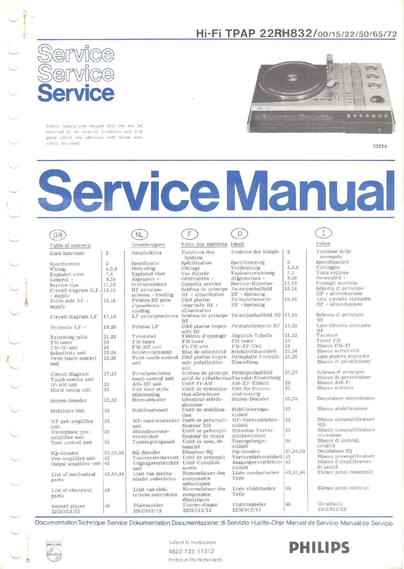 philips 22 rh 832 service manual
